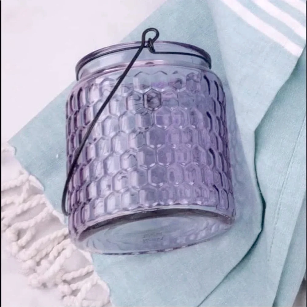 EightMood Alsace Honeycomb Glass Open Lantern Iron Handle Purple Lavender